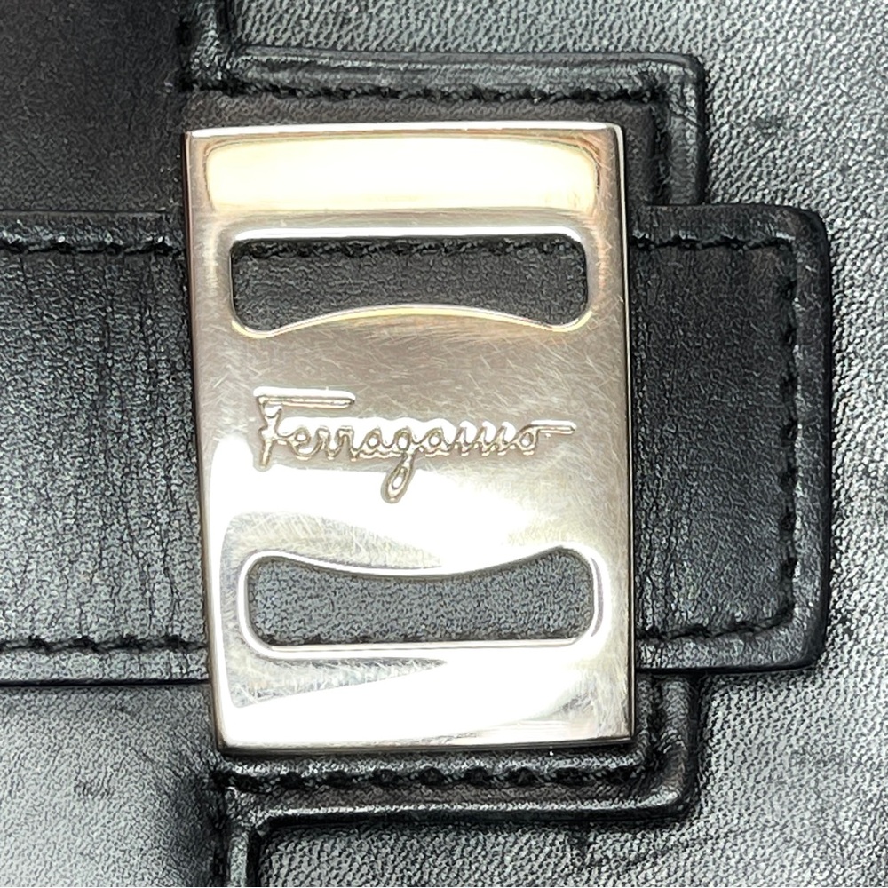 Salvatore Ferragamo Black Leather Multifold Wallet with Silver Buckle - Picture 6 of 14